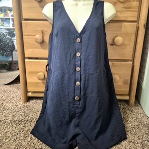 Shein V-Neck Navy Button-Front Sleeveless Romper Size M